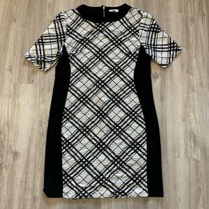Scapa Lauren Perre Pencil Dress Black & White Women’s‎ Size XL Stretch Pleated